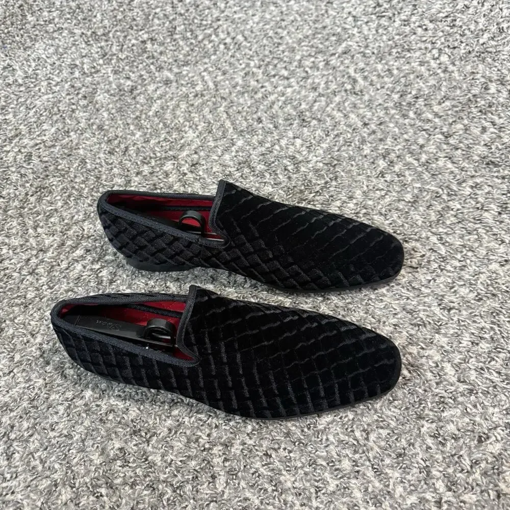 La Milano Trevor Loafers Mens Size 10.5 Black Velvet Dress Shoes Excellent